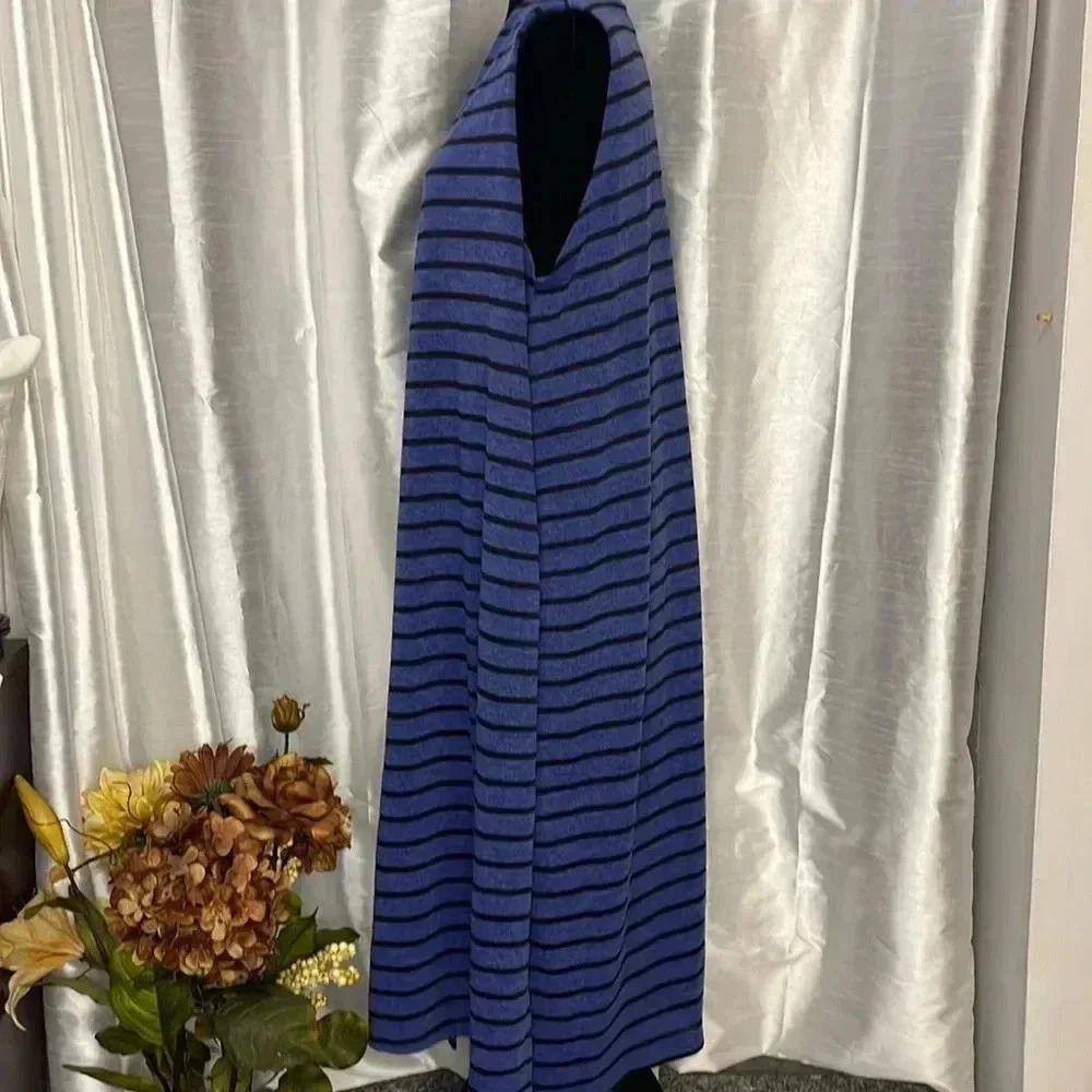 LuLaRoe Joy NWT Women’s M Black Striped High Slits Royal Blue Open Maxi Cardigan - Picture 4 of 9